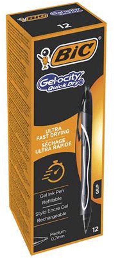 Gelschrijver Bic Gel-ocity quick dry medium zwart - doos 12 stuks