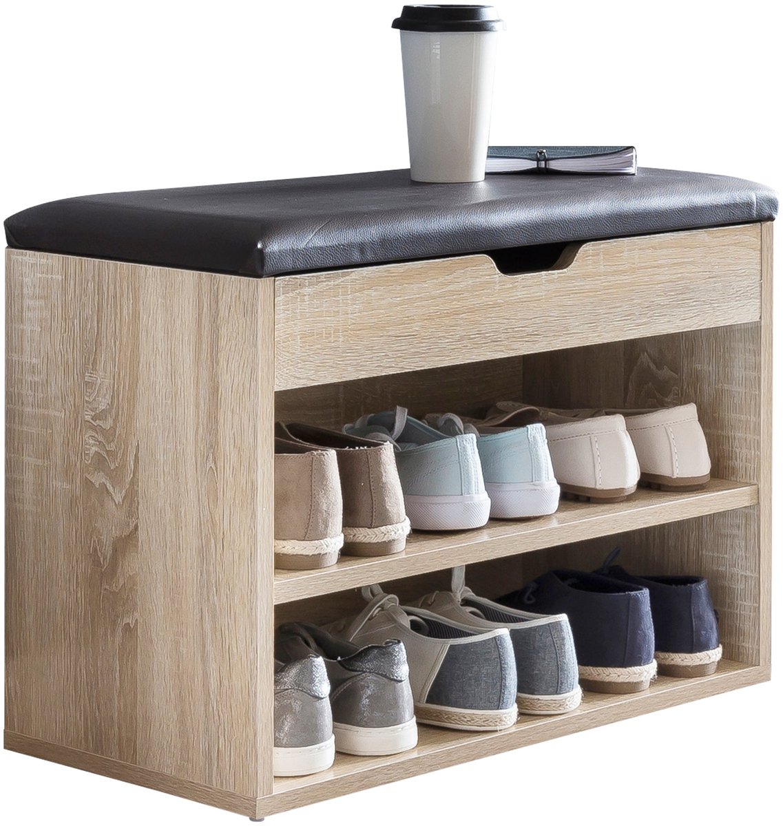 Halbankje met opbergruimte (1x lade) - Schoenenbank (60 cm x 30 cm x 44 cm) - Mangohout met Staal Massief - Industrieel Bankje - Halbankje - Venterbank Decoratie - Halbankje Hal - Bankje Hout - Houten Bankje Decoratie - Entree Meubilair