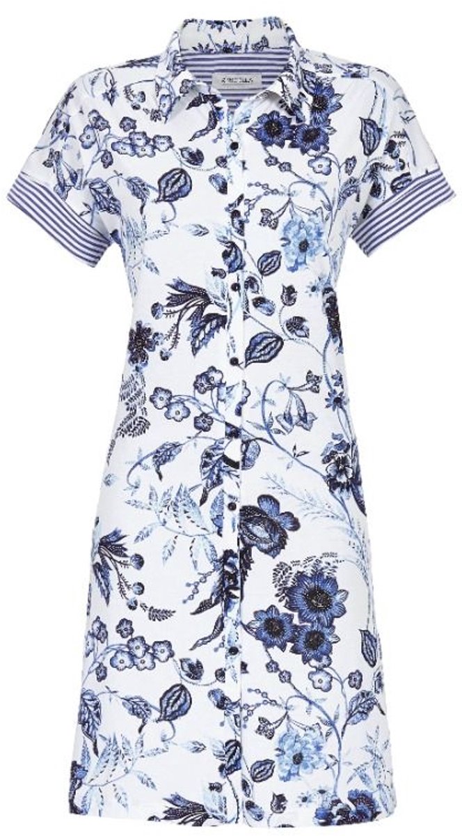 Ringella Doorknoopnachthemd blauwe bloemen - Blauw - Maat - 44
