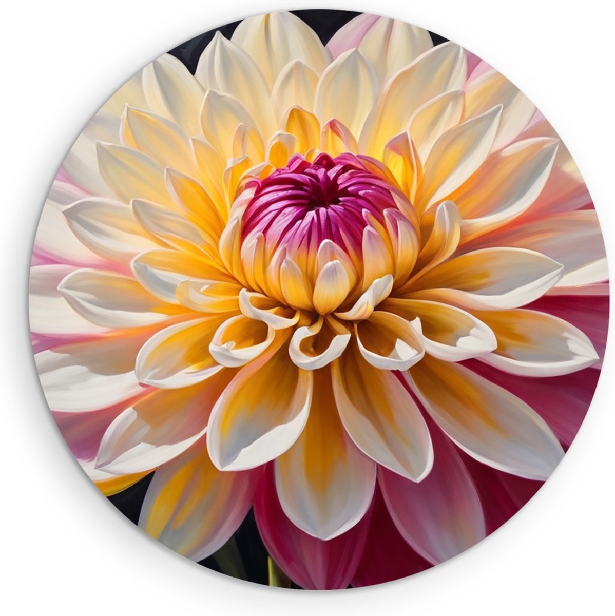 Saammp Muurcirkel Hout - Groot Gele en Roze Dahlia - Natuur - Abstract - Ø 80 - Wandcirkel - Wanddecoratie Cirkel - Muurdecoratie Woonkamer - Kantoor Decoratie