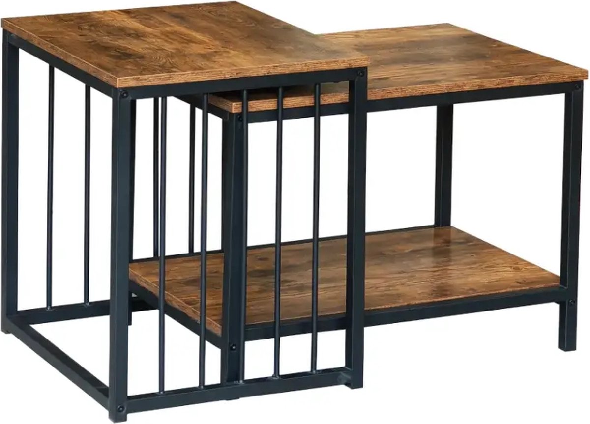 bijzettafel- salontafel 2 delig set- bruin