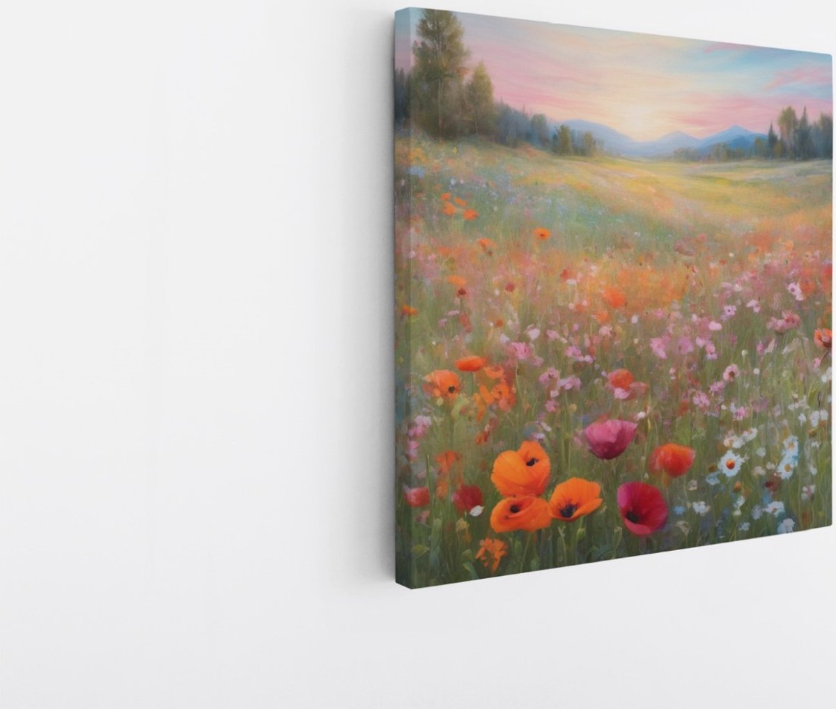 Saammp Canvas Schilderij - Bloemenveld - Natuur - Landschap - 100x100 - Foto op canvas - Wanddecoratie - Muurdecoratie Woonkamer - Slaapkamer decoratie - Canvas Print Multicolor