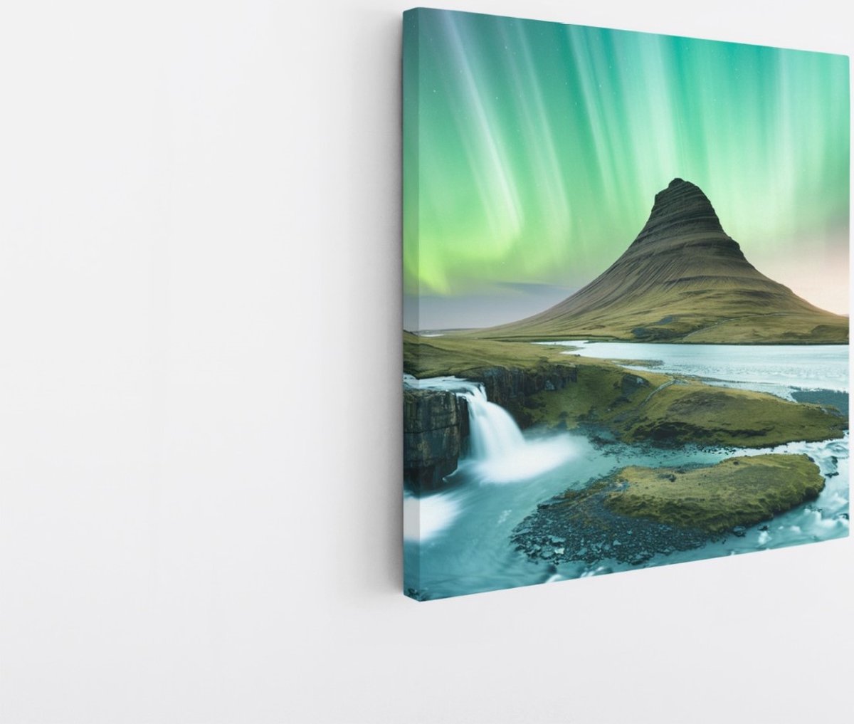 Saammp Canvas Schilderij - Ijsland - Noorderlicht - Landschap - Natuur - 40x40 - Foto op canvas - Wanddecoratie - Muurdecoratie Woonkamer - Slaapkamer decoratie - Canvas Print Multicolor