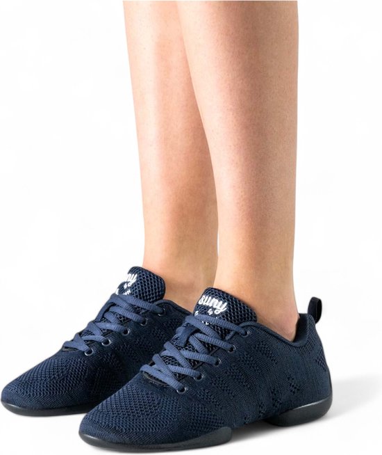 Suny 130 Bold - Baskets de danse pour femme légères et confortables - Semelle fendue flexible - Mouvements de rotation sans effort avec spinpoint - Semelle intérieure amovible - Latin, Salsa, Jazz - SUNY - Zwart/ Blauw - 42