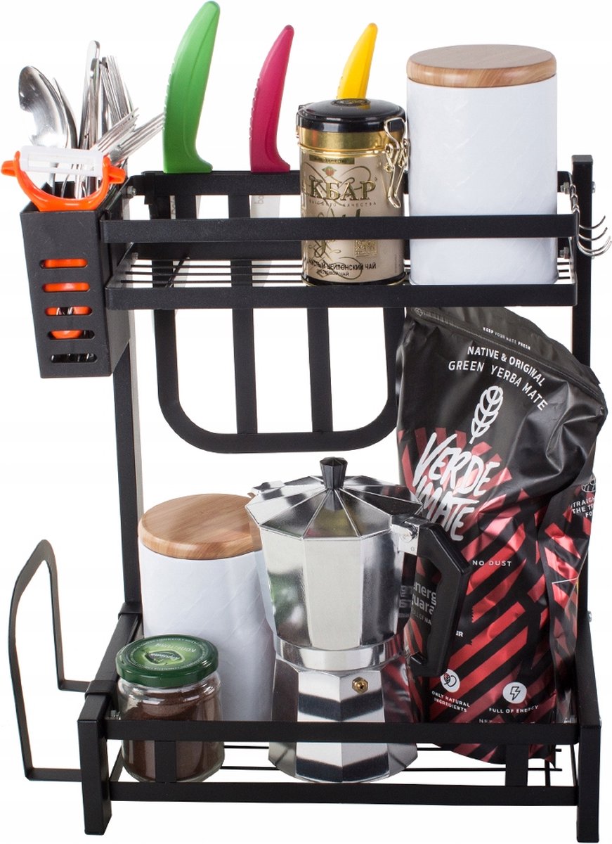 Keuken Organizer - Aanrecht Organizer - Keukenkast - Keukenrek - Gootsteen Organizer - Zwart - Twee Niveau's