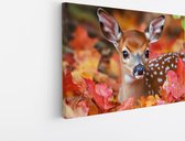 Saammp Canvas Schilderij - Kalfjes hert tussen de bladeren - Natuur - Dieren - 100x75 - Foto op canvas - Wanddecoratie - Muurdecoratie Woonkamer - Slaapkamer decoratie - Canvas Print