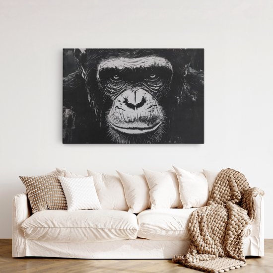 Saammp Canvas Schilderij - Aap portret - Abstract - Dier - 120x80 - Foto op canvas - Wanddecoratie - Muurdecoratie Woonkamer - Slaapkamer decoratie - Canvas Print