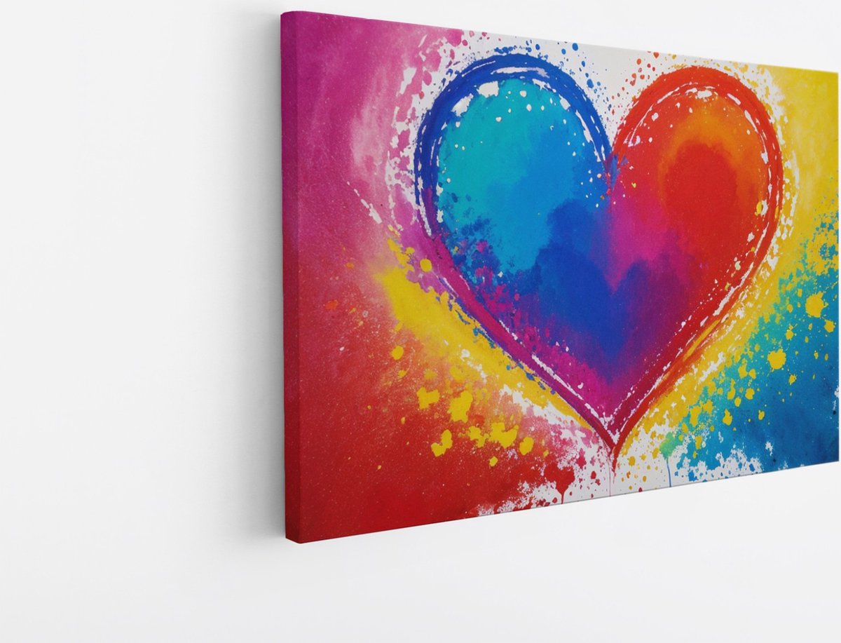 Saammp Canvas Schilderij - Abstract - Hart - 100x75 - Foto op canvas - Wanddecoratie - muurdecoratie Woonkamer - Slaapkamer decoratie - Canvas Print Multicolor