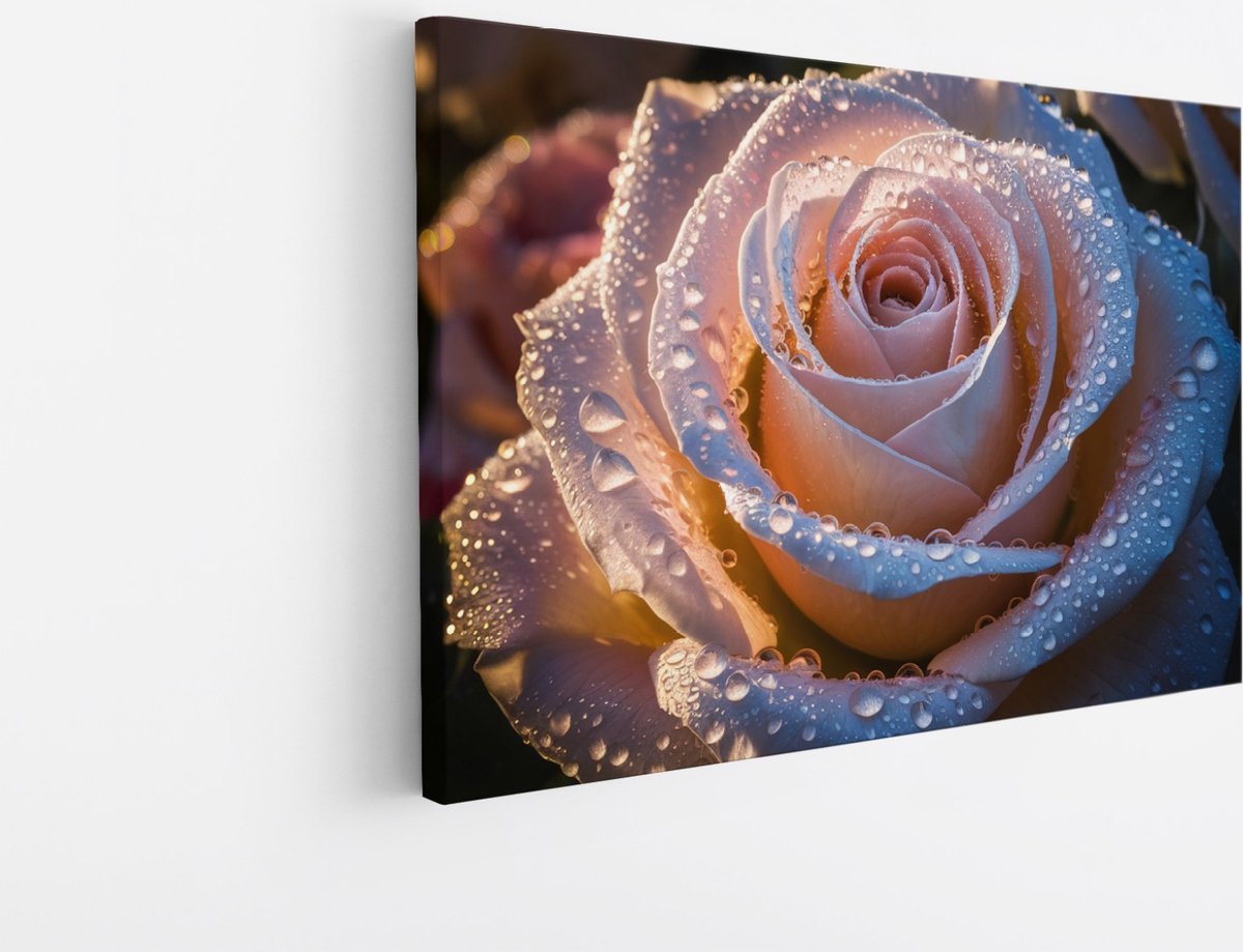 Saammp Canvas Schilderij - Abstracte Roos met Druppels - Bloemen - Abstract - 40x30 - Foto op canvas - Wanddecoratie - Muurdecoratie Woonkamer - Kantoor Decoratie Multicolor
