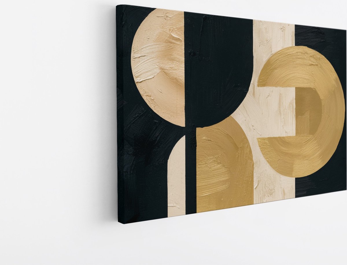 Saammp Canvas Schilderij - Abstracte Geometrische Kunst - Goud - 30x20 - Foto op canvas - Wanddecoratie - muurdecoratie Woonkamer - Slaapkamer decoratie - Canvas Print Multicolor