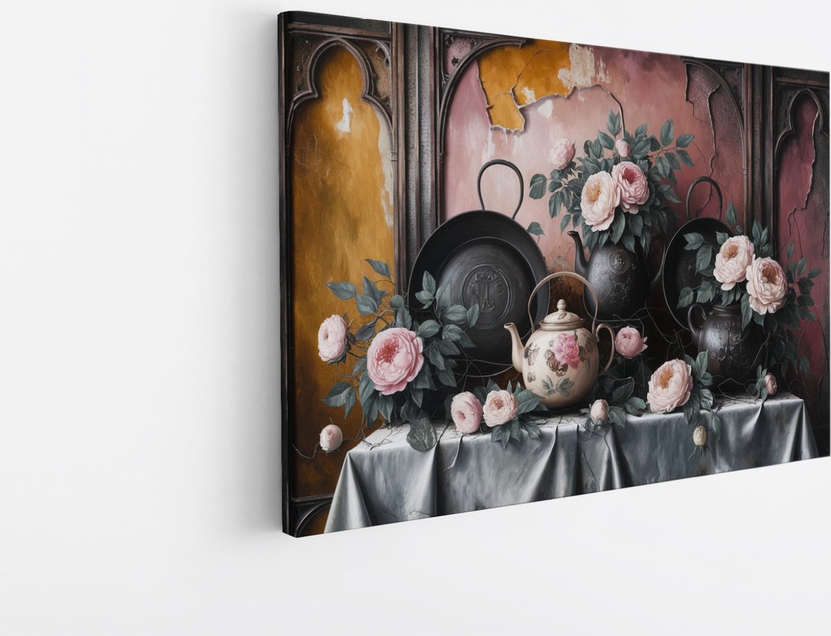 Saammp Canvas Schilderij - Roze Bloemen - Stilleven - Abstract - 90x60 - Foto op canvas - Wanddecoratie - Muurdecoratie Woonkamer - Kantoor Decoratie Multicolor