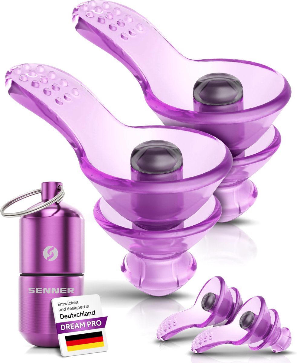 Senner ® DreamPro | Oordoppen voor rustige slaap - Gehoorbescherming ideaal in lawaaierige omgevingen en voor zijslapers – Anti-snurk oordopjes - Hypoallergeen - Gehoorbeschermers in 2 maten, met aluminium behuizing