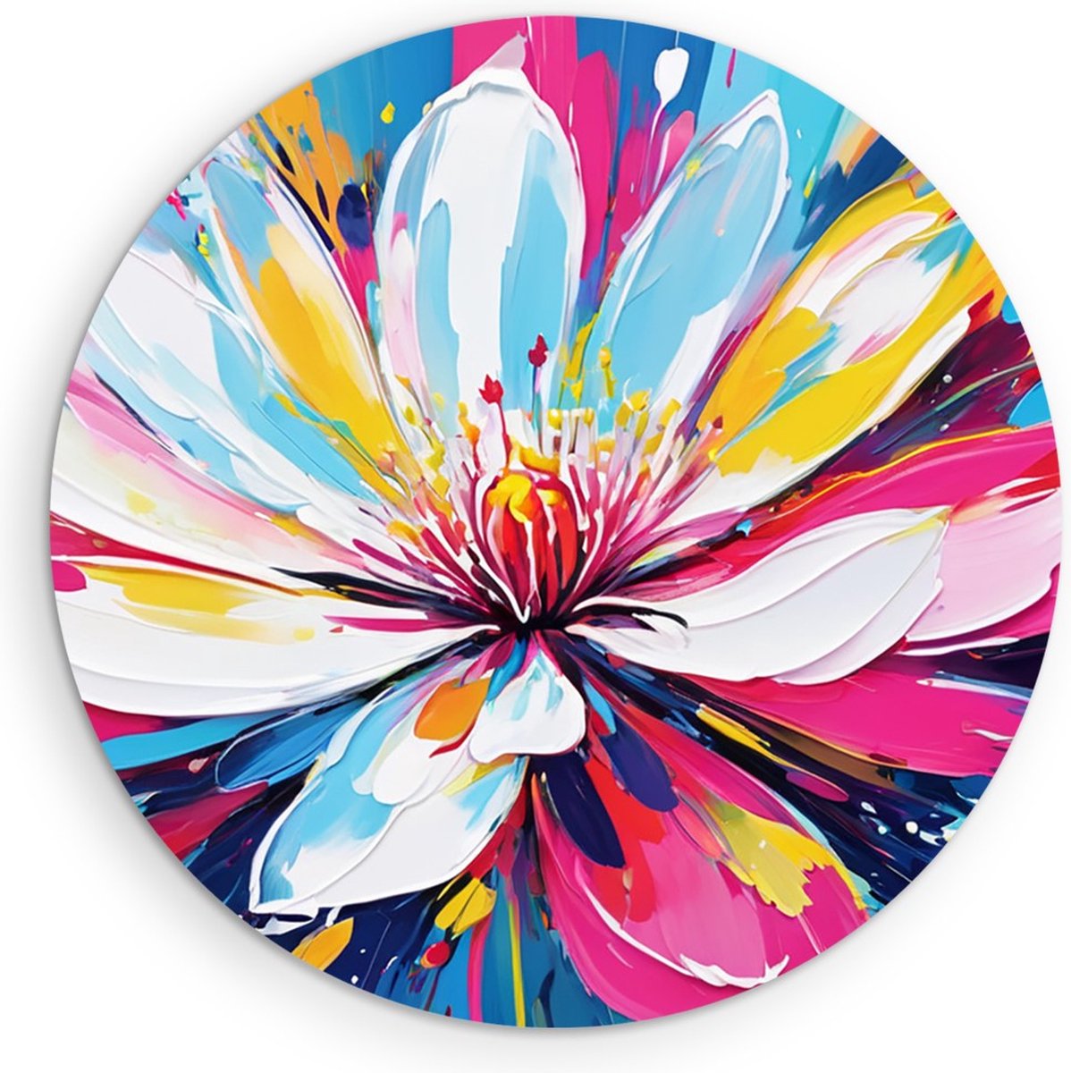 Saammp Muurcirkel Hout - Explosie van kleuren - Bloemen - Abstract - Ø 70 - Wandcirkel - Wanddecoratie Cirkel - Muurdecoratie Woonkamer - Kantoor Decoratie