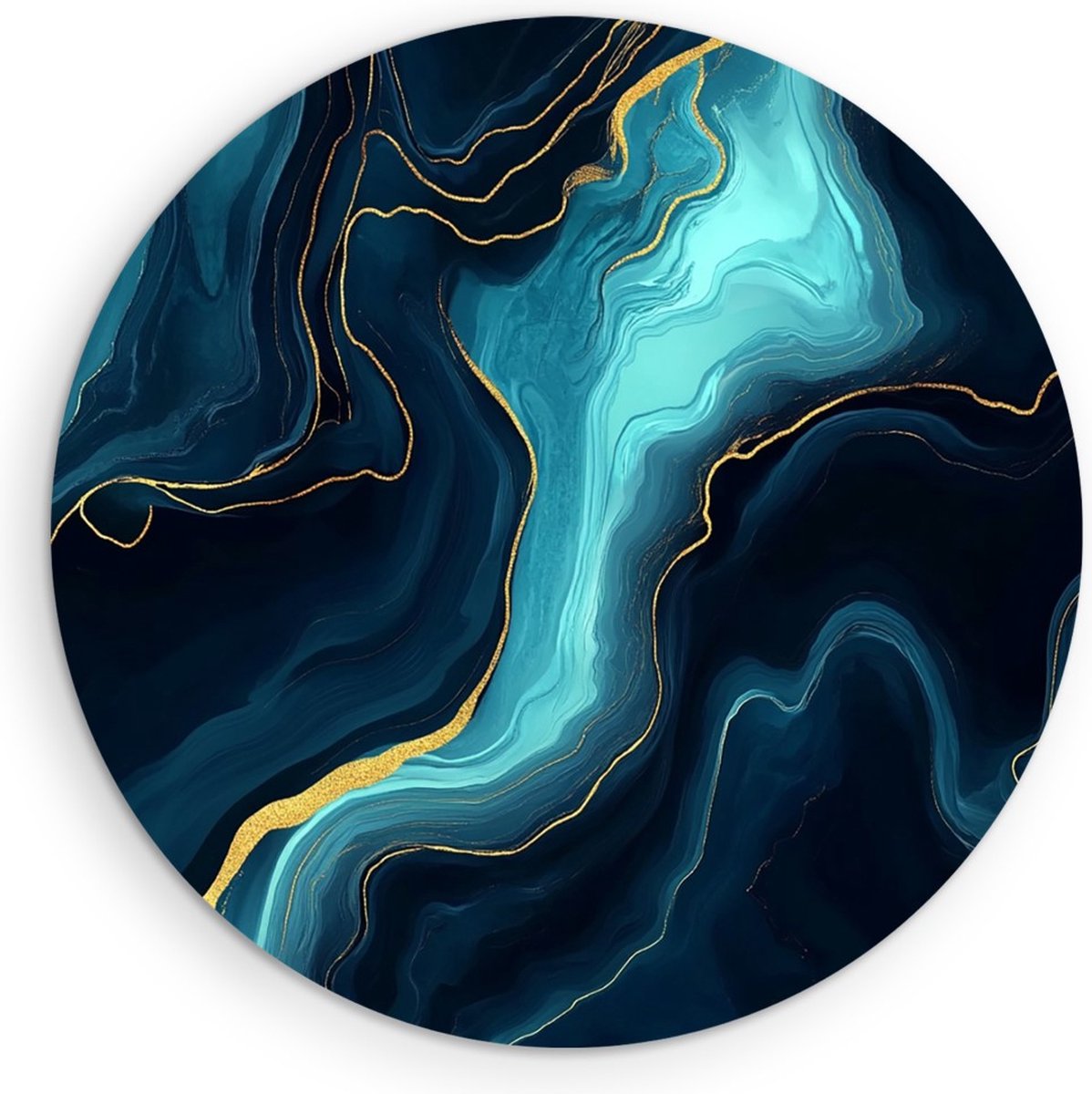 Saammp Forex Muurcirkel - Marmer - Vloeibaar - Turqoise - Abstract kunstwerk - Ø 60 - Wandcirkel - Wanddecoratie Cirkel - Muurdecoratie Woonkamer - Slaapkamer decoratie - Rond Schilderij