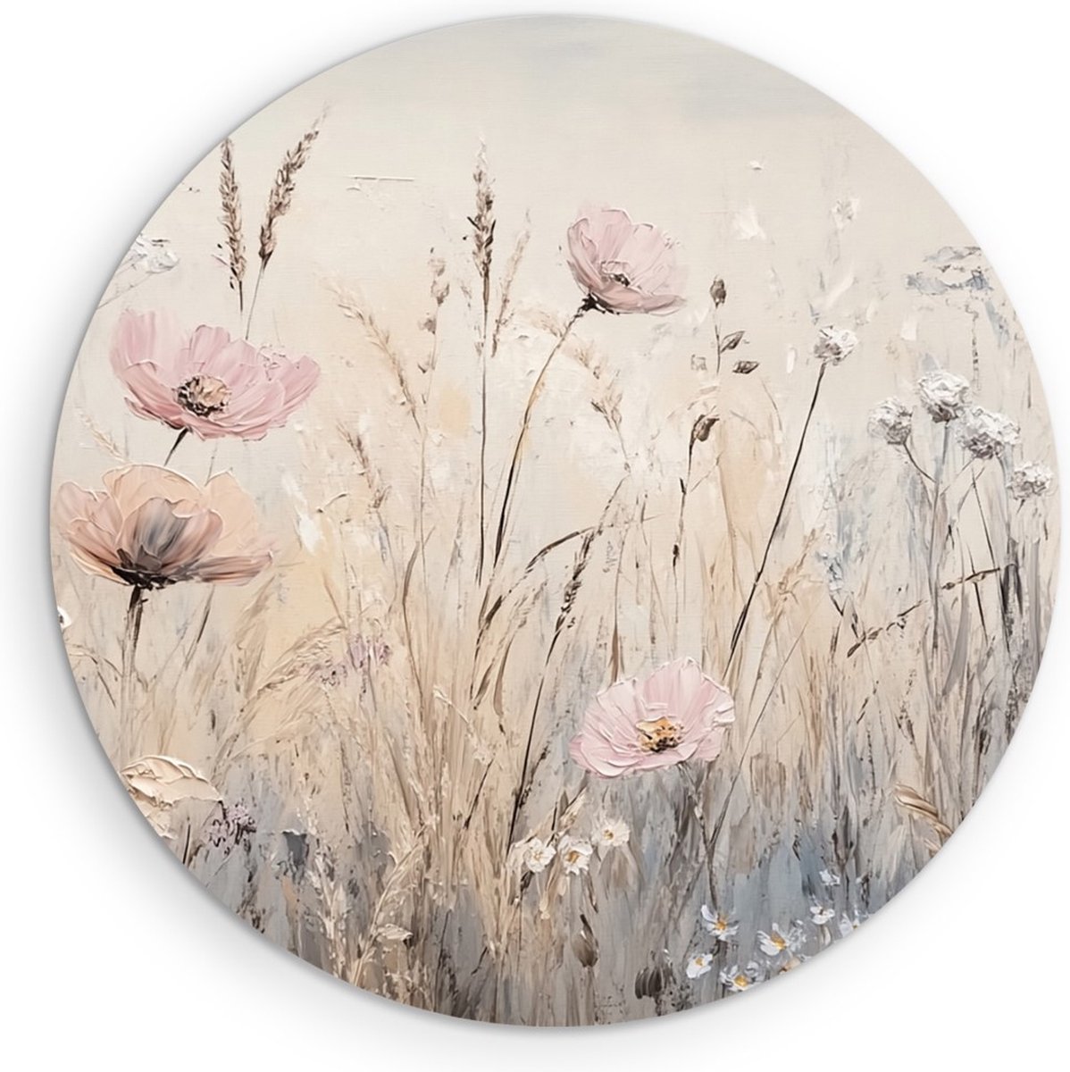 Saammp Muurcirkel Hout - Kleurrijke Bloemenprint - Vintage - Natuur - Ø 50 - Wandcirkel - Wanddecoratie Cirkel - Muurdecoratie Woonkamer - Kantoor Decoratie