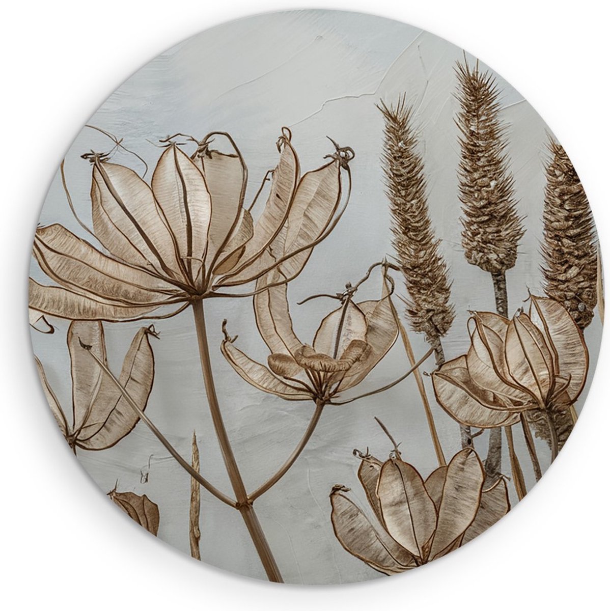 Saammp Muurcirkel Hout - Bruine Bloemen - Abstract - Vintage - Ø 60 - Wandcirkel - Wanddecoratie Cirkel - Muurdecoratie Woonkamer - Kantoor Decoratie