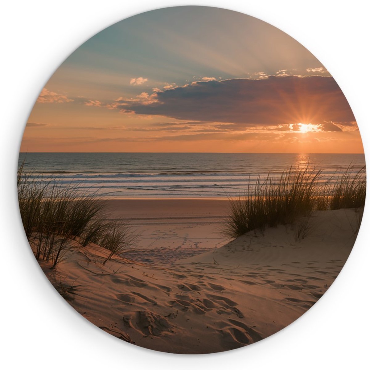Saammp Forex Muurcirkel - Strand - Zonsondergang - Zee - Ø 30 - Wandcirkel - Wanddecoratie Cirkel - muurdecoratie Woonkamer - Slaapkamer decoratie - Rond Schilderij