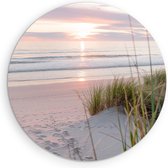 Saammp - Muurcirkel Hout - Strand En Zee - duinen - Planten - Ø 60 - Wandcirkel - Wanddecoratie Cirkel - muurdecoratie Woonkamer - Slaapkamer decoratie - Rond Schilderij