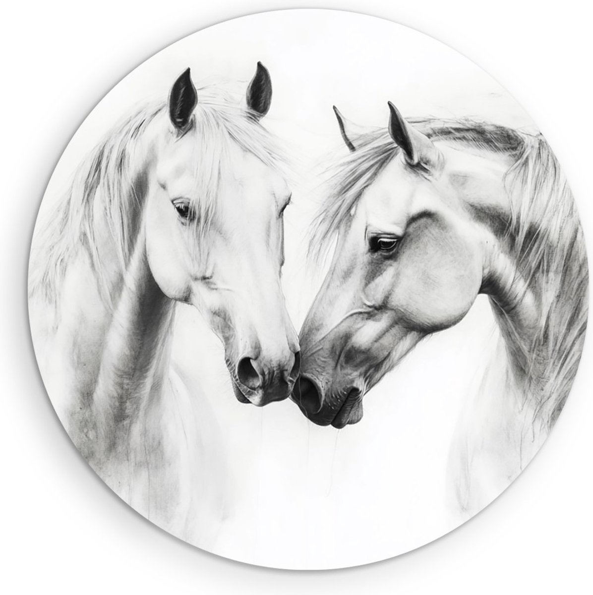 Saammp Forex Muurcirkel - 2 Paarden liefdevol - Kunst - Dieren - Natuur - Ø 30 - Wandcirkel - Wanddecoratie Cirkel - muurdecoratie Woonkamer - Slaapkamer decoratie - Rond Schilderij