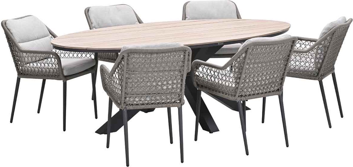 Garden Impressions Pemba tuinset 7-delig - Tulli tuintafel 220x115xH75 cm - light teak vironwood