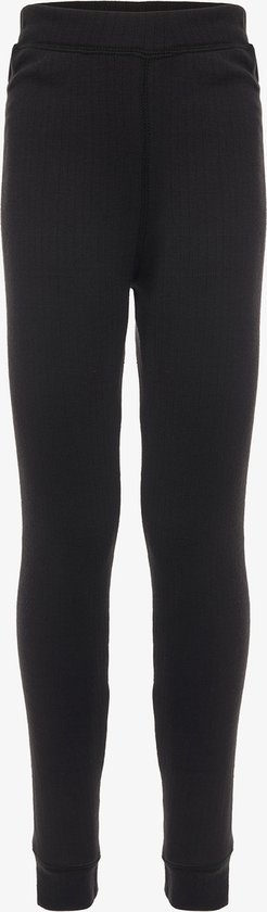 Zwarte kinder thermobroek, recht model, met geribbelde stof en elastische tailleband en boorden.
