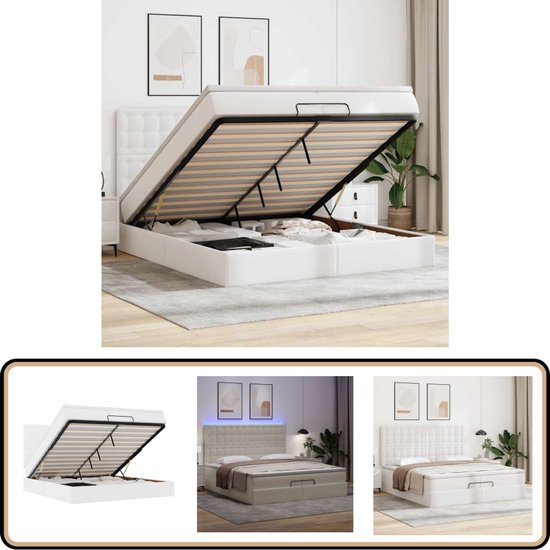 vidaXL Ottoman bed met matrassen en LED's 200x200cm kunstleer wit | bol
