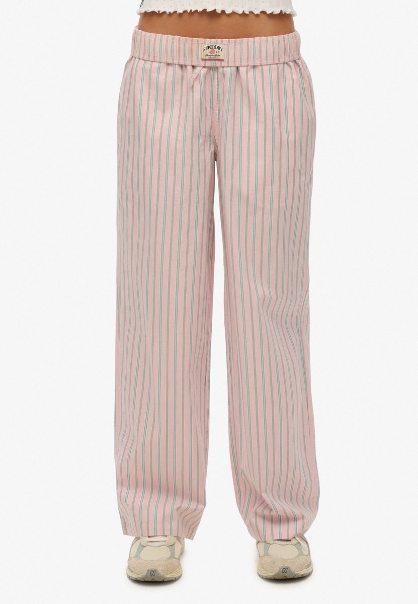 Superdry Elastische broek van gestreept biologisch katoen Dames Broeken Roze