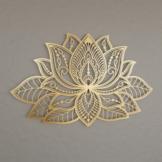 iwa concept - Mandala en métal - Décoration murale - Décoration murale fleur de lotus - Cadeau de pendaison de crémaillère - Plaque murale en métal - Argent - 67x43 cm
