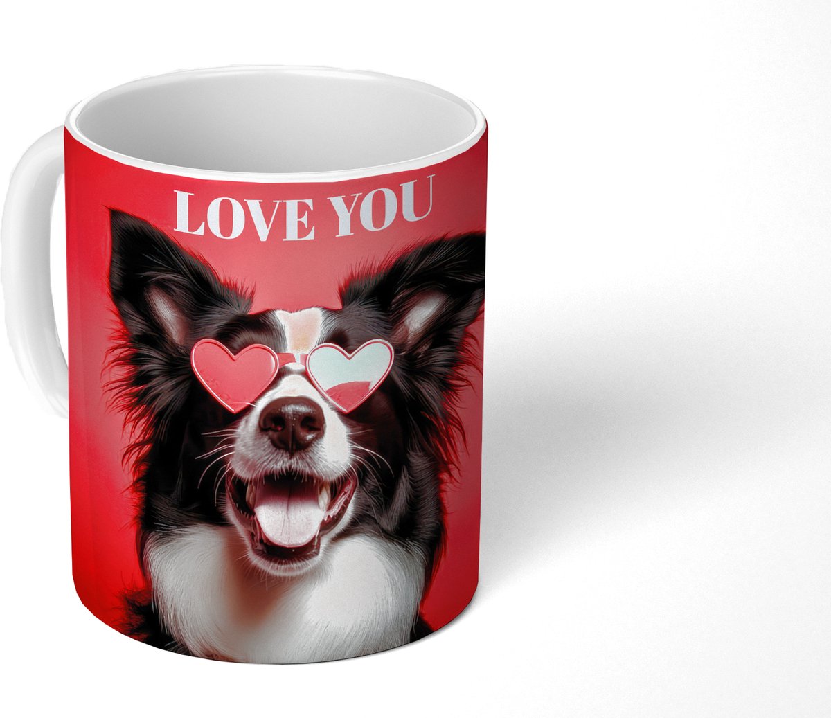 Mok - Koffiemok - Hond - Hartjesbril - Loveyou - Rood - Mokken - 350 ML - Beker - Koffiemokken - Theemok