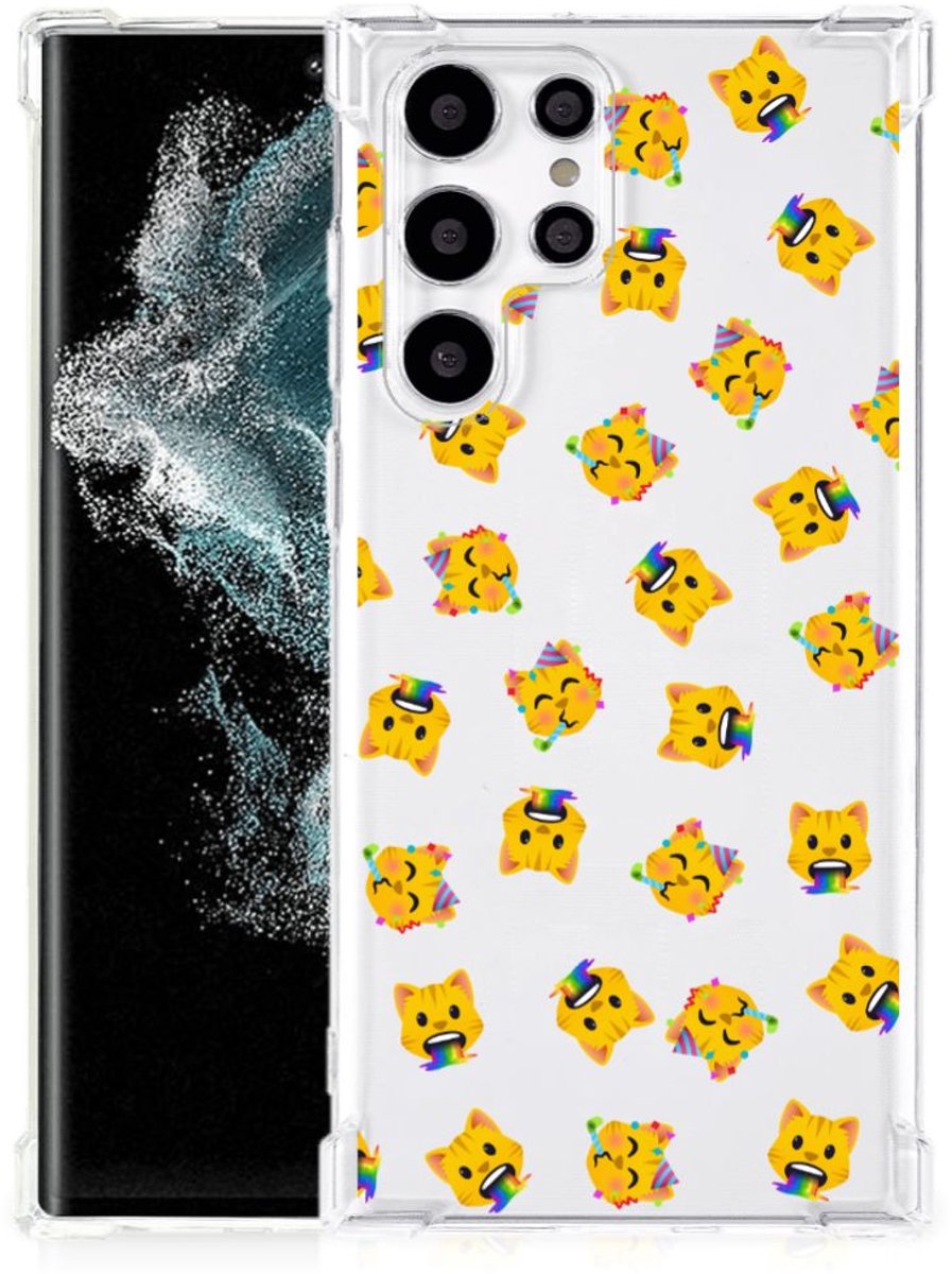 Doorzichtige Silicone Hoesje voor Samsung Galaxy S22 Ultra Katten Emojis