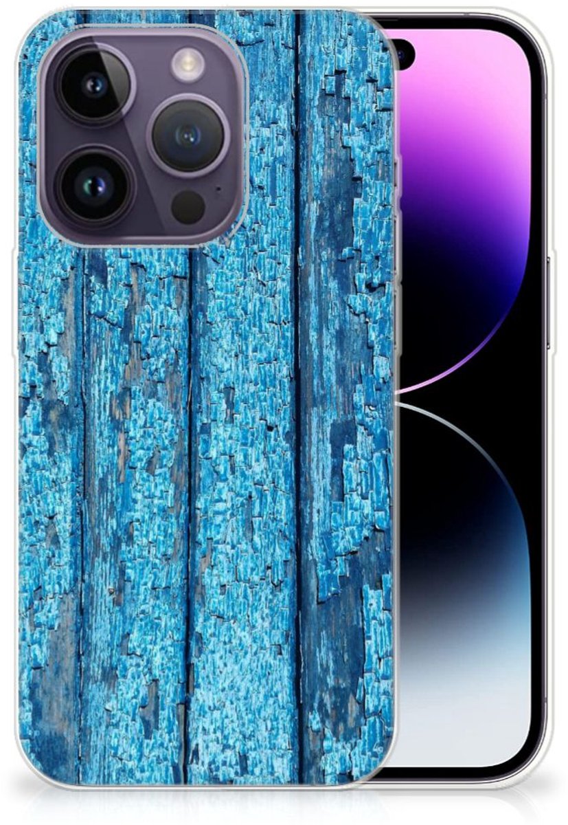 Apple iPhone 14 Pro Bumper Hoesje Wood Blue