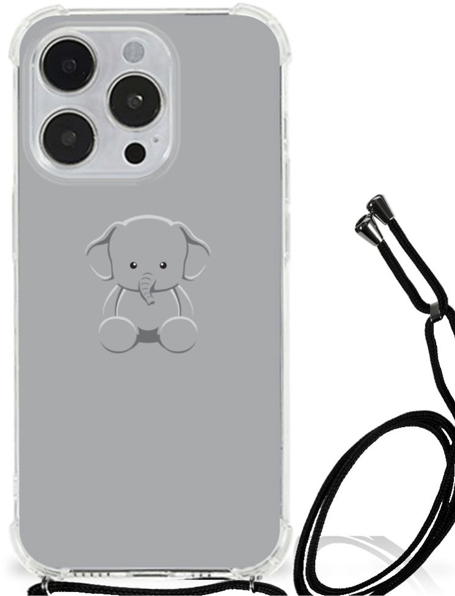 iPhone 14 Pro Stevig Bumper Hoesje Grijs Baby Olifant
