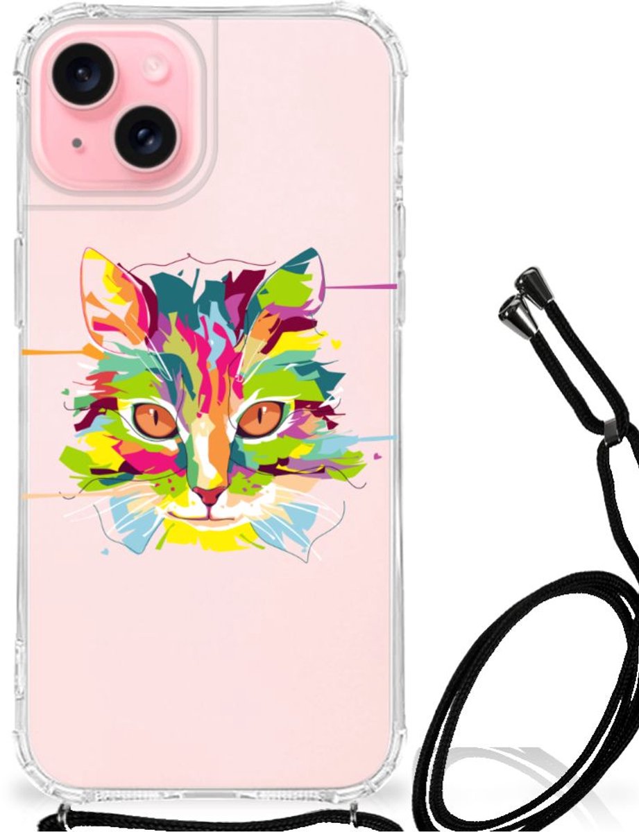 iPhone 15 Plus Stevig Bumper Hoesje Cat Color