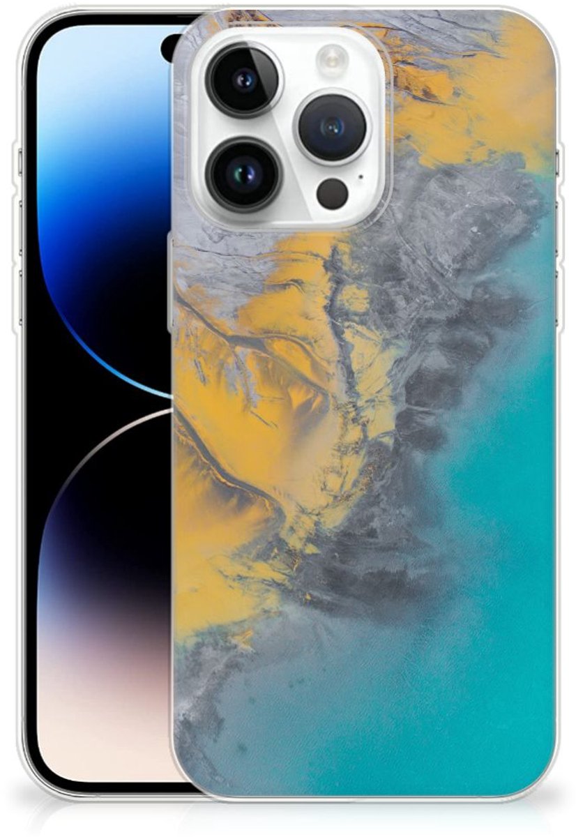 iPhone 14 Pro Max TPU Siliconen Hoesje Marble Blue Gold