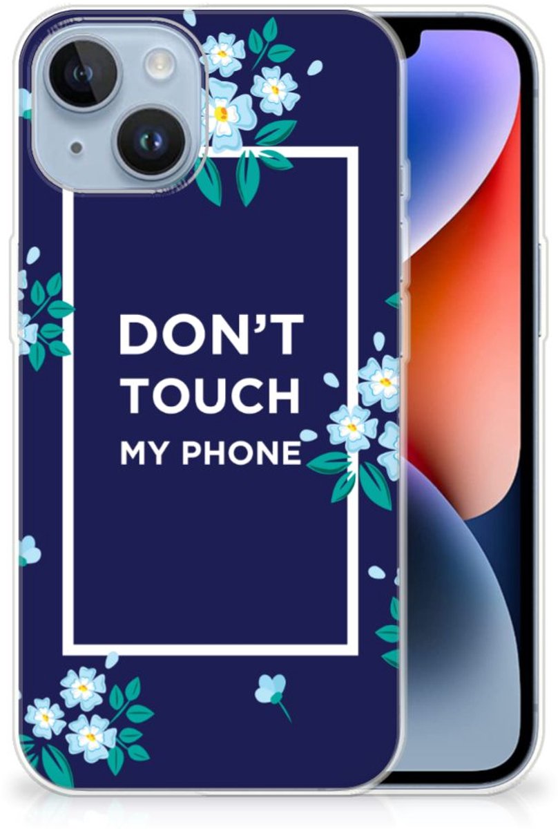 Apple iPhone 14 Silicone-hoesje Flowers Blue DTMP