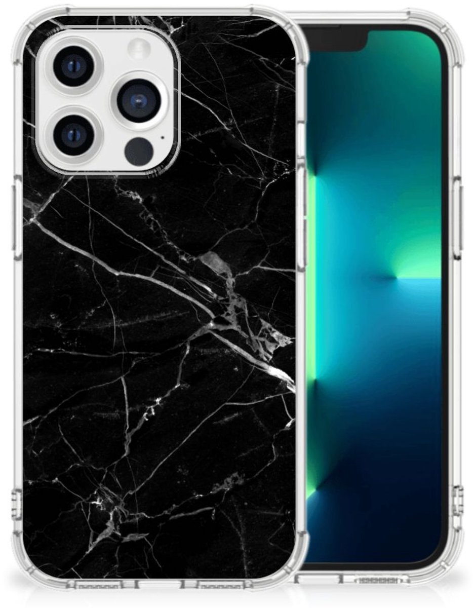 Apple iPhone 13 Pro Anti-Shock Hoesje Marmer Zwart - Origineel Cadeau Vader