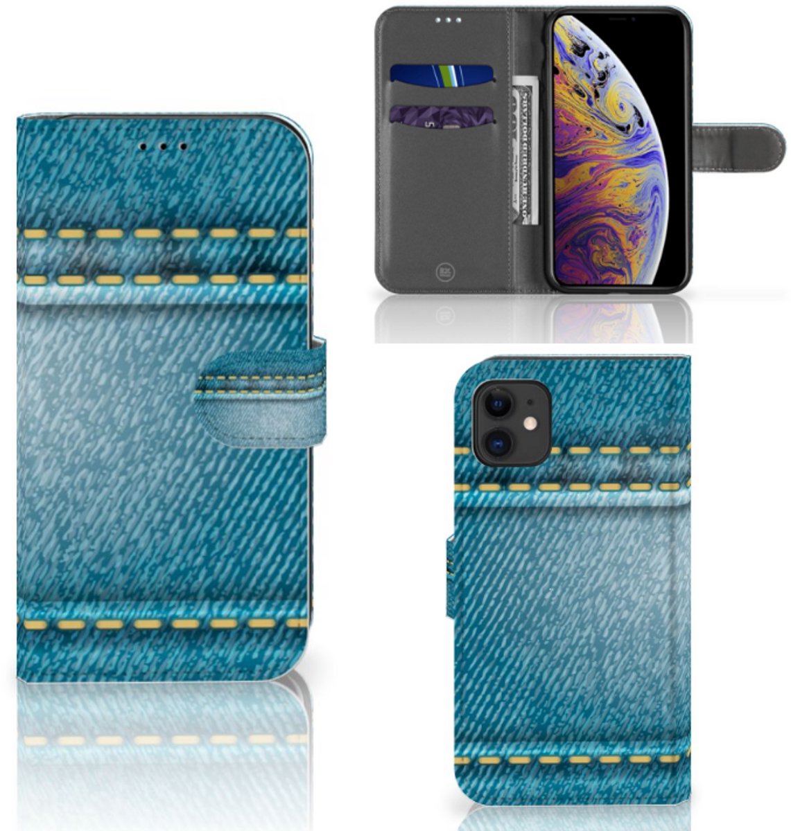 Book Case voor Apple iPhone 11 Wallet Case met Pasjes Jeans