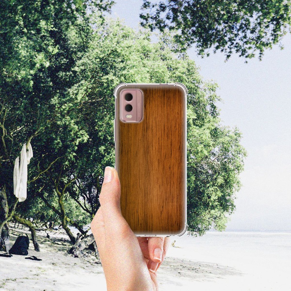 Nokia C32 Stevig Telefoonhoesje Donker Hout
