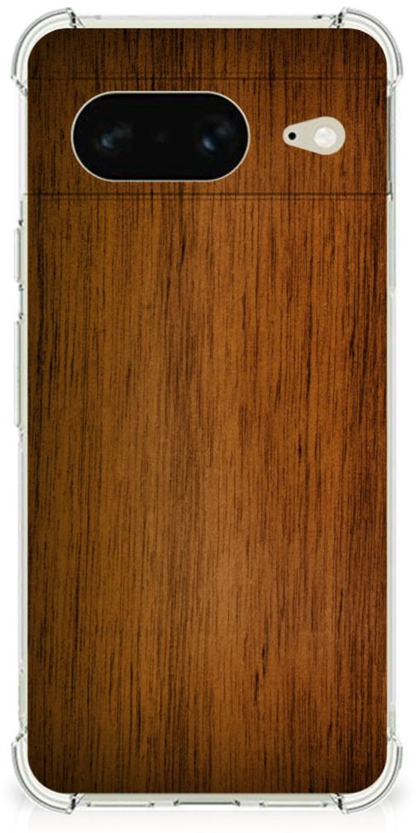 Google Pixel 8 Stevig Telefoonhoesje Donker Hout