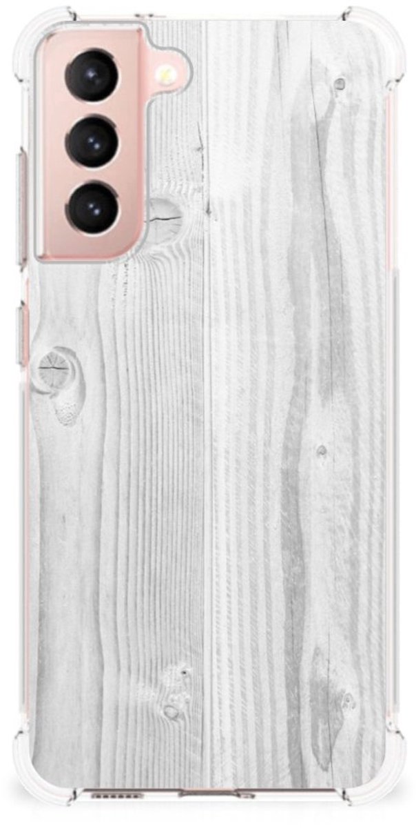 Samsung Galaxy S21 FE Stevig Telefoonhoesje White Wood