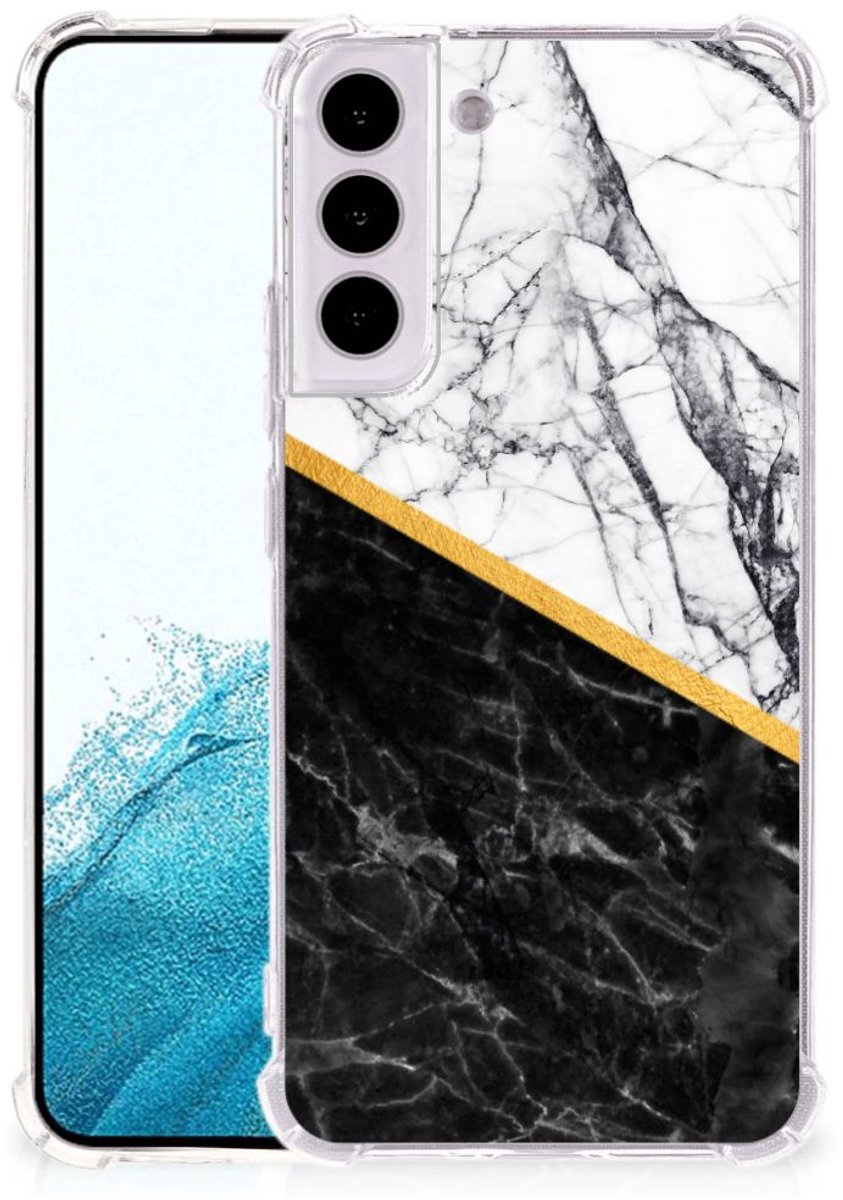 Samsung Galaxy S22 Plus Anti-Shock Hoesje Marmer Wit Zwart - Origineel Cadeau Man
