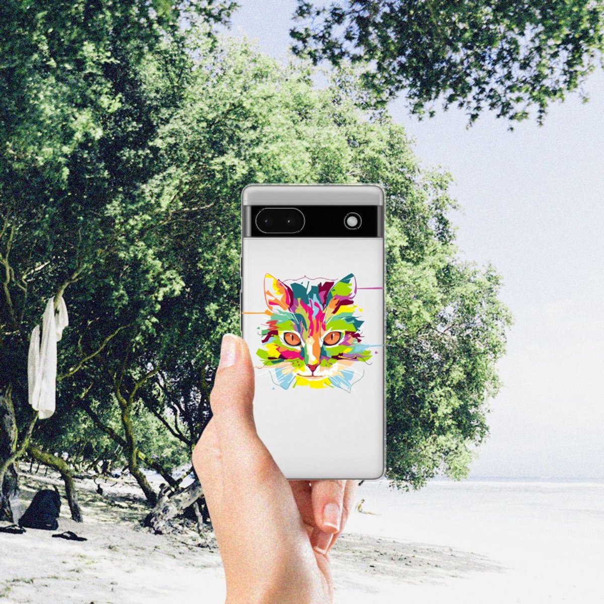 Google Pixel 6A Telefoonhoesje met Naam Cat Color
