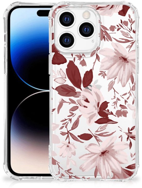 Coque antichoc Apple iPhone 14 Pro Max Coque pour téléphone portable avec bord transparent Aquarelle Fleurs