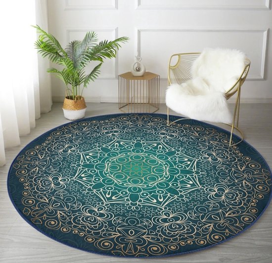 Tapijt Ronde Vloerkleed,Blauw, geel Grijs abstract,Blue, ø 190 cm,kleed rond, zacht Laagpolig Tapijten Binnen voor woonkamer, slaapkamer, Thuiskantoor