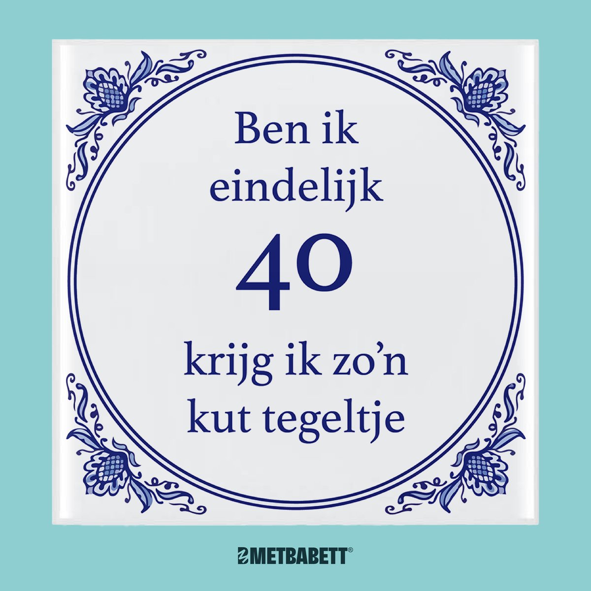 Met Babett - Delfts blauw verjaardag tegeltje - 15 cm - wanddecoratie - Personaliseer