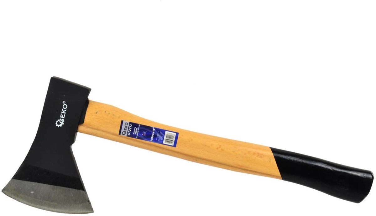 GEKO Bijl - Houten handvat - Antislip grip - Hoogwaardige koolstofstaal - 1000g
