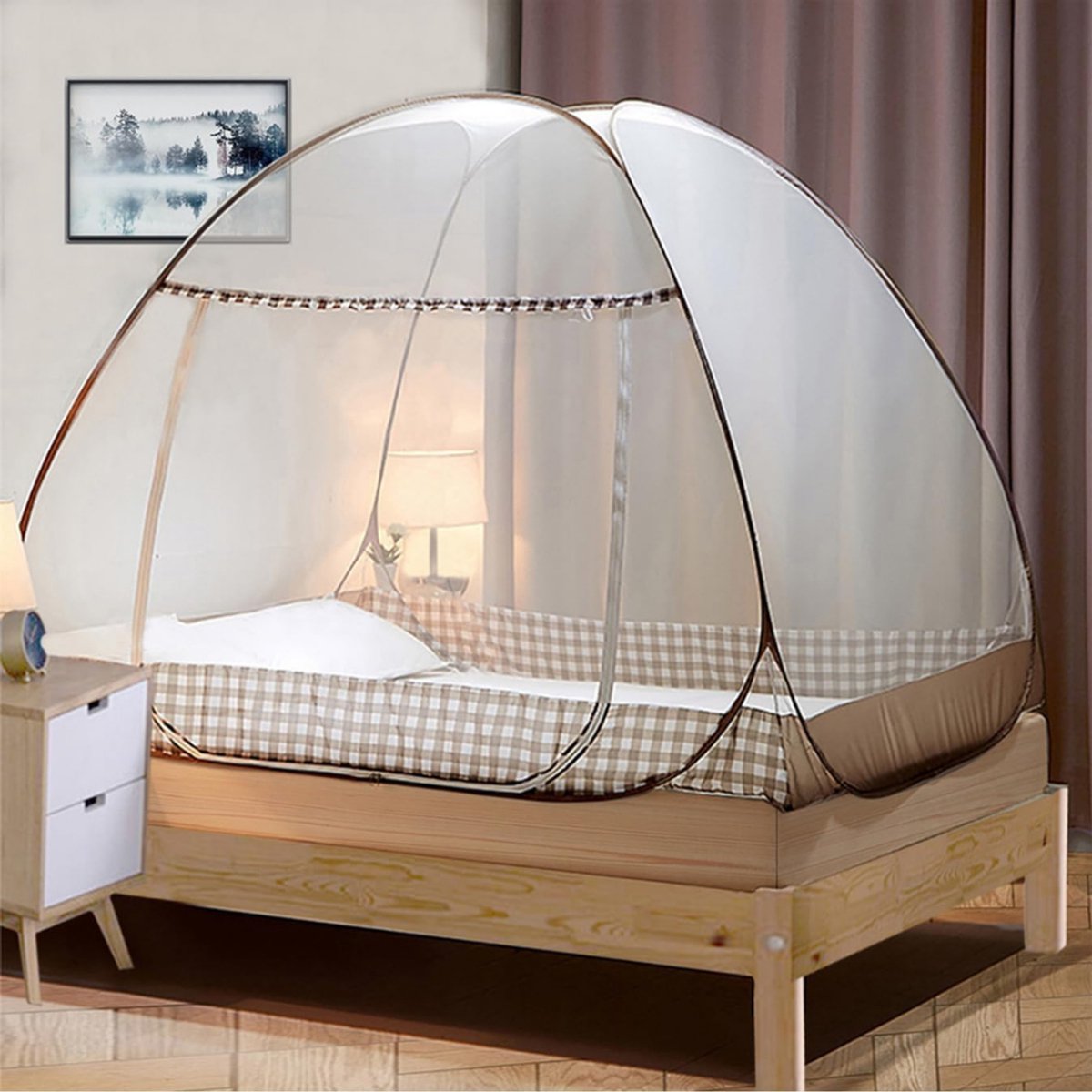 Zylo® Klamboe Tent - Pop Up Tent - Inclusief Opbergtas - Draagbaar - Eenvoudig te installeren - Universele Yurt Klamboe - 100x200x1cm - Bruin
