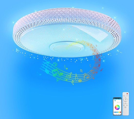 Varin® LED Plafondlamp WIFI Met Bluetooth Speaker - 33cm - Smart Lamp Met Afstandsbediening App Plafonniere Verlichting Kinderkamer Slaapkamer Woonkamer Plafond Lamp Verlichting