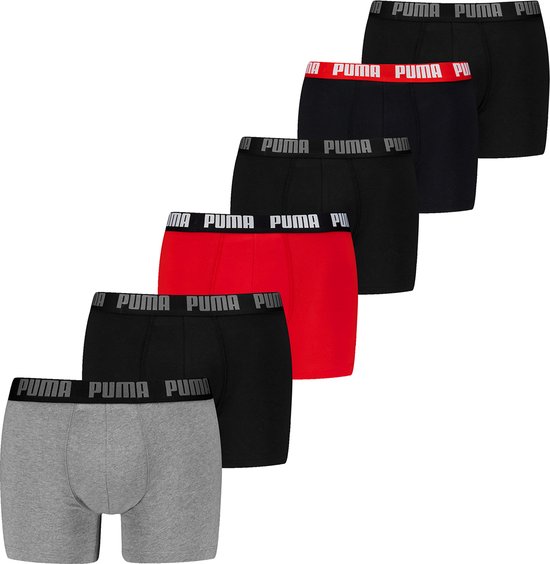 Puma Basic Boxer Homme 6-pack - Grijs/ Rouge / Zwart - Taille XL