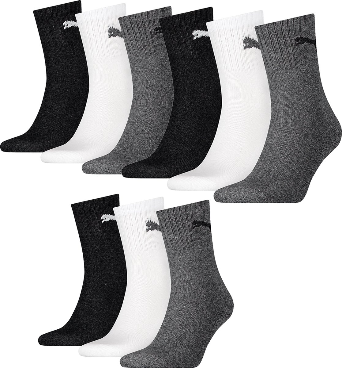 MULTIPACK-SOKKEN 9 paar Puma-sokken Korte Crew Sportsokken Tennissokken 49 unisex Zwart